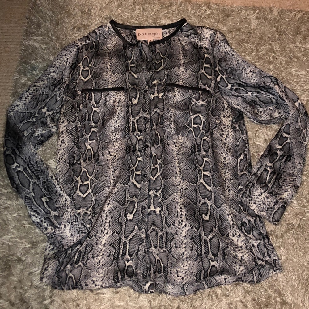 Philosophy Satin Leather Detail Button Up Shirt